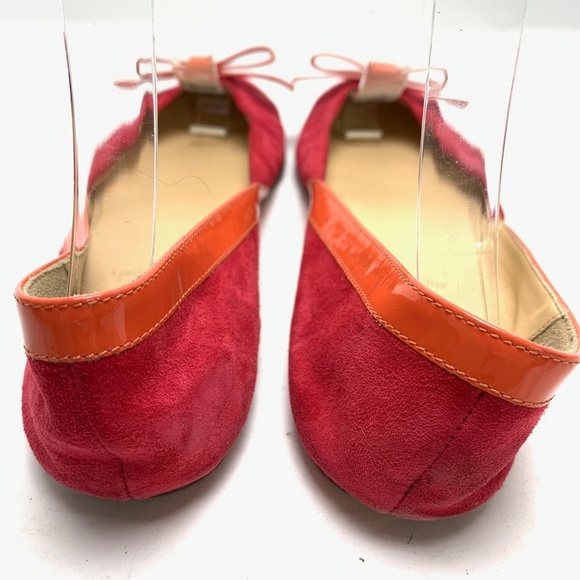 J CREW Made In ITALY Pink Orange Genuine Leather Suede Flats Bow Toe Shoes 6.5 - Picture 2 of 16